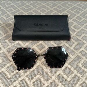 Valentino Black Sunglasses with Pink Accents